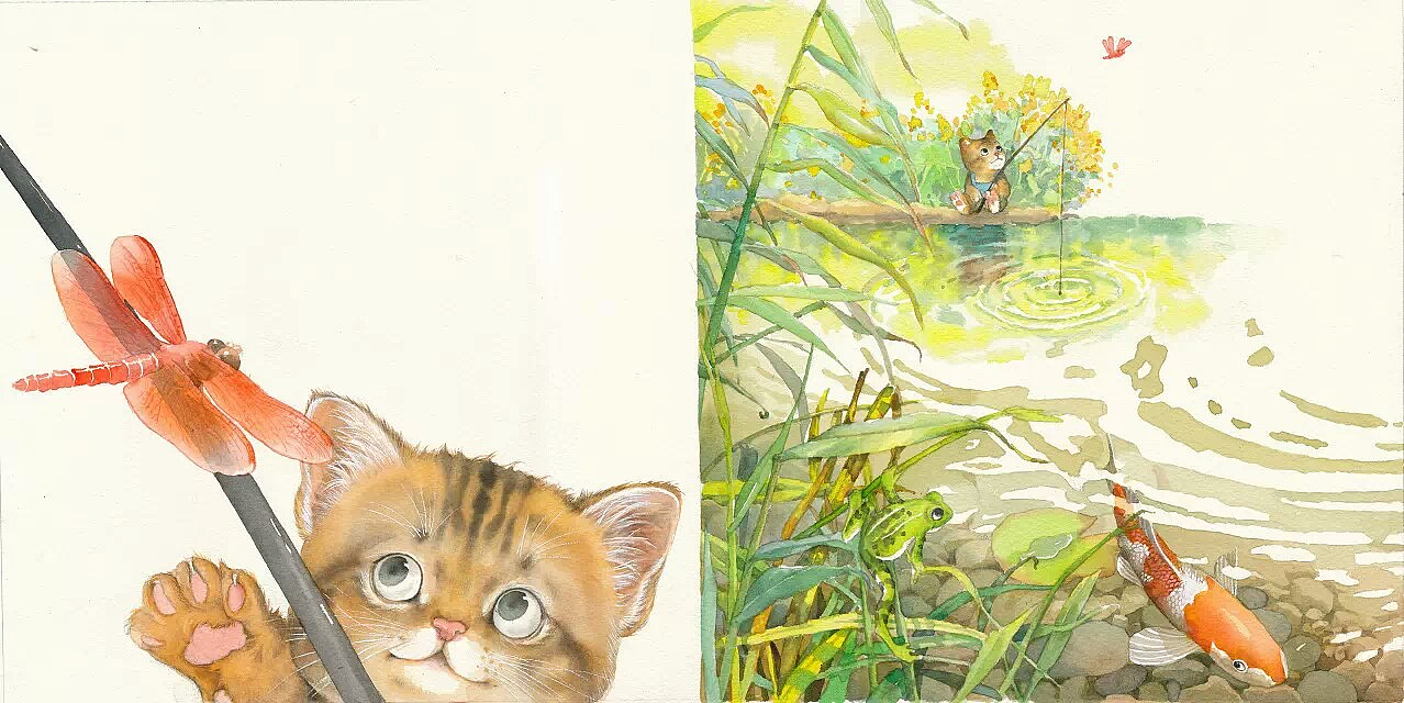 小猫钓鱼|插画|儿童插画|1979水印 - 原创作品 - 站酷 (ZCOOL)