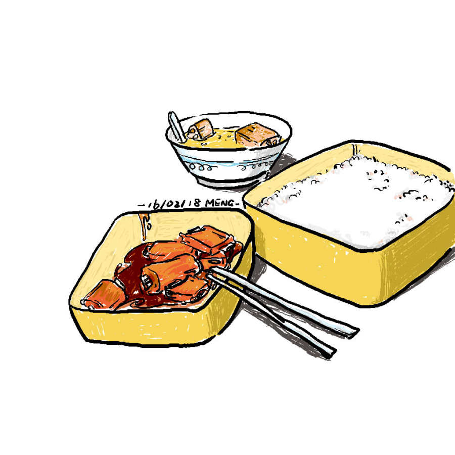 02\/18 午餐:糖醋排骨、藕汤、米饭。|其他绘画