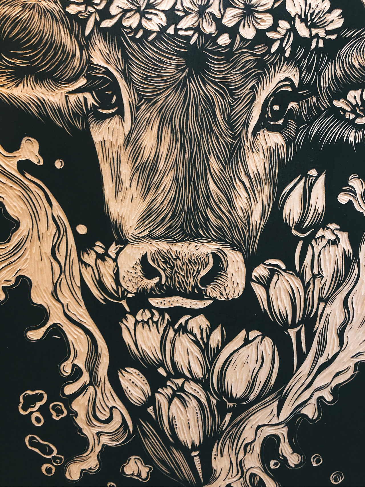 手工雕刻黑白木刻版画【鹿】|纯艺术|绘画|wuhaiting - 原创作品