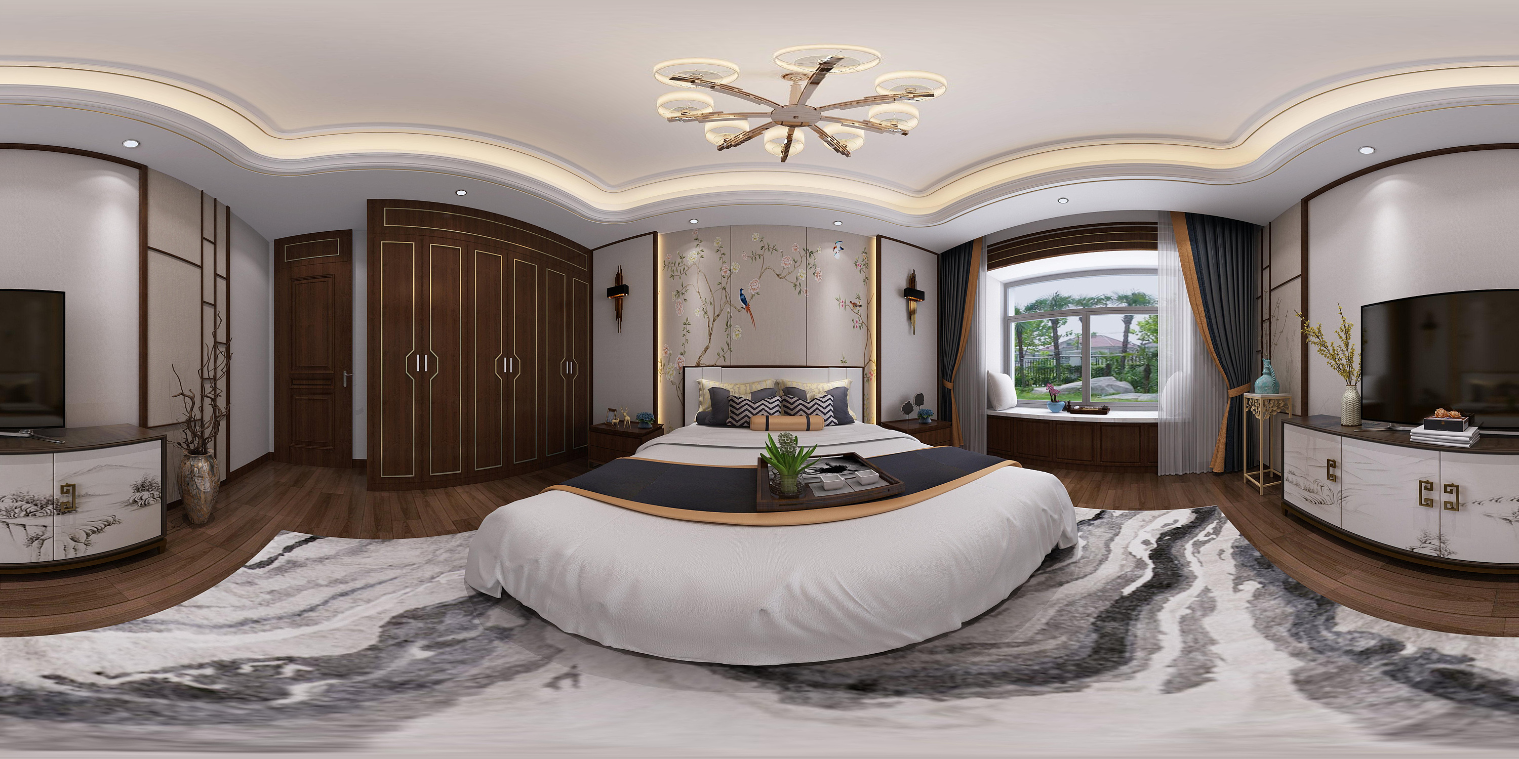 新中式卧室全景图