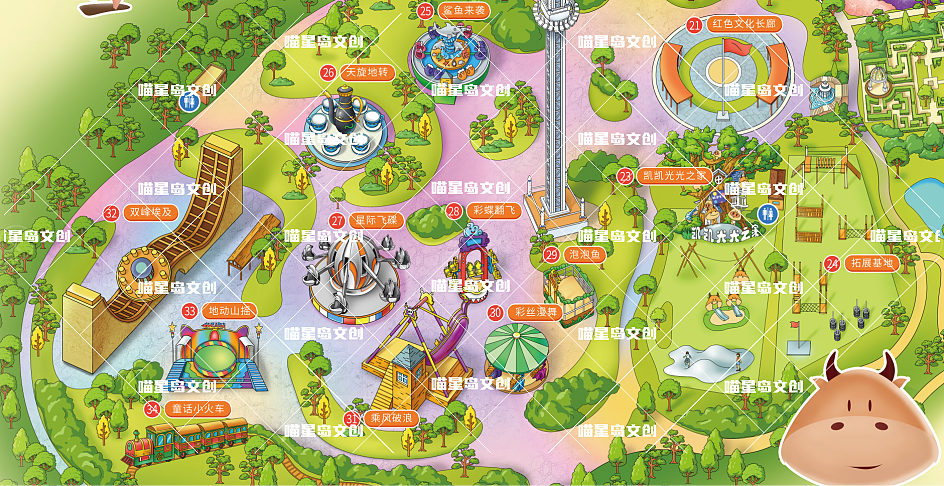 部分手绘地图游乐场游乐园,湿地公园手绘地图