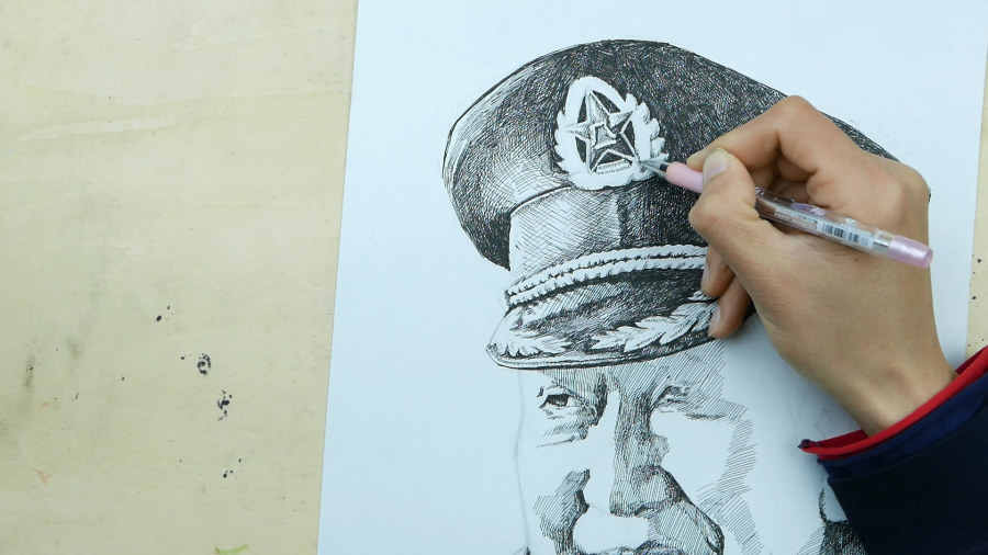 中性笔画人物素描|钢笔画|纯艺术|蔡广庆 - 原创