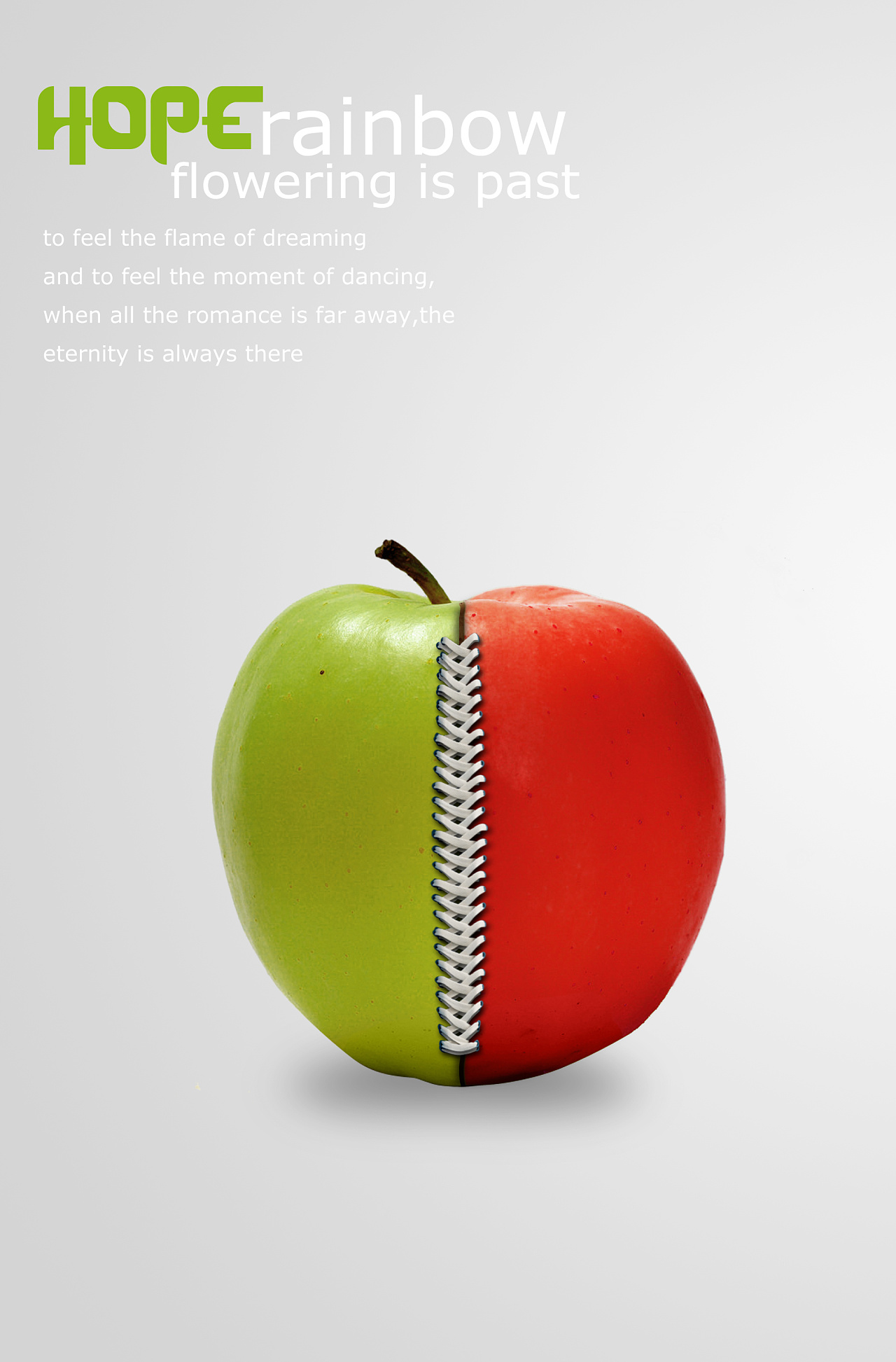 以苹果和鞋带为联想,做了一个思想创新的海报