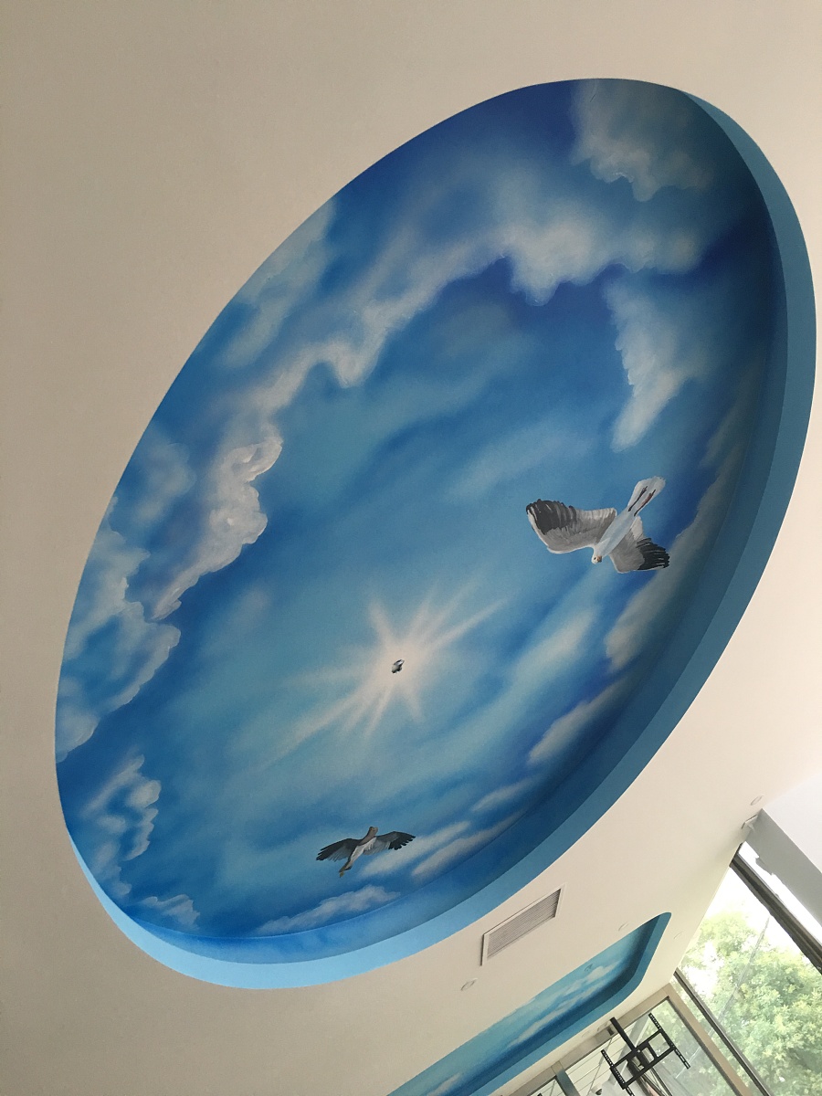 蓝天白云天顶壁画-通州第二医院儿科区|墙绘/立体画