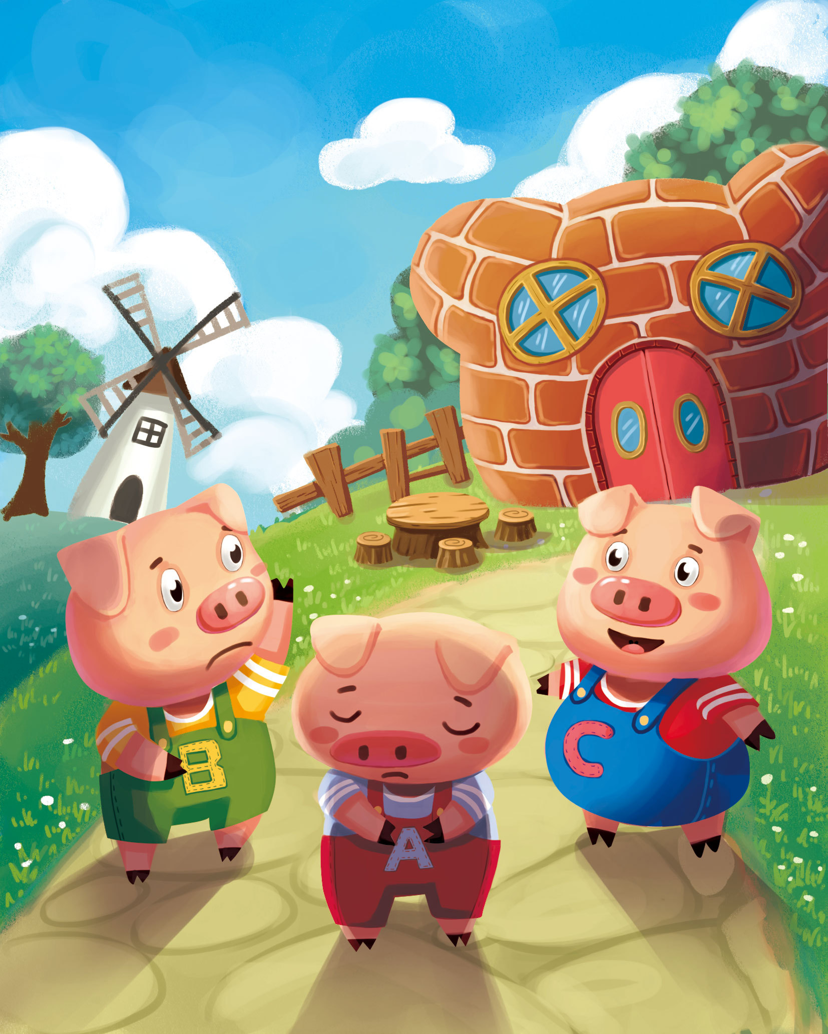 三只小猪在农场里玩插画图片素材_ID:317067796-Veer图库