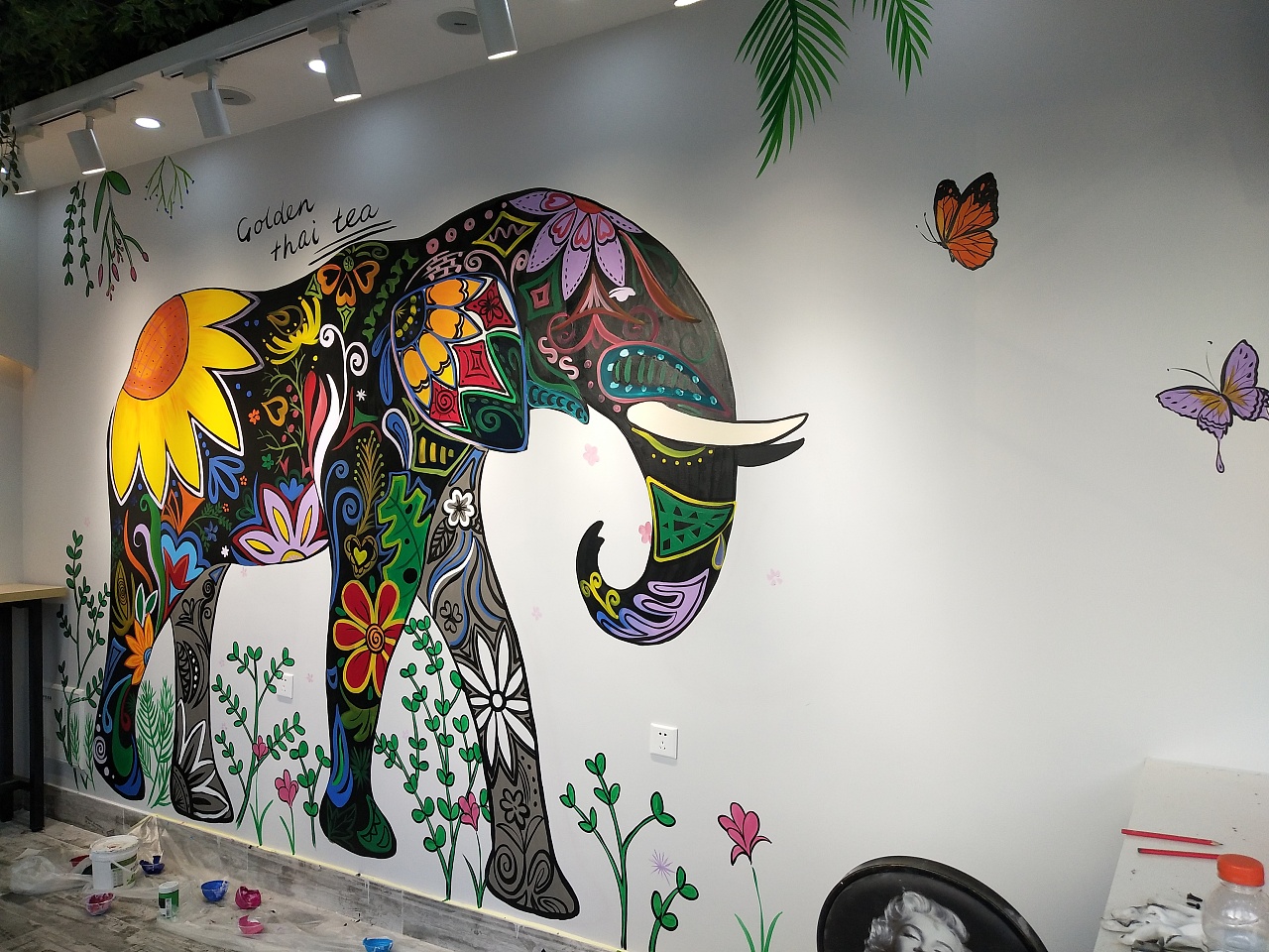 金玺泰茶的大象|其他|墙绘/立体画|北海青芥 - 原创