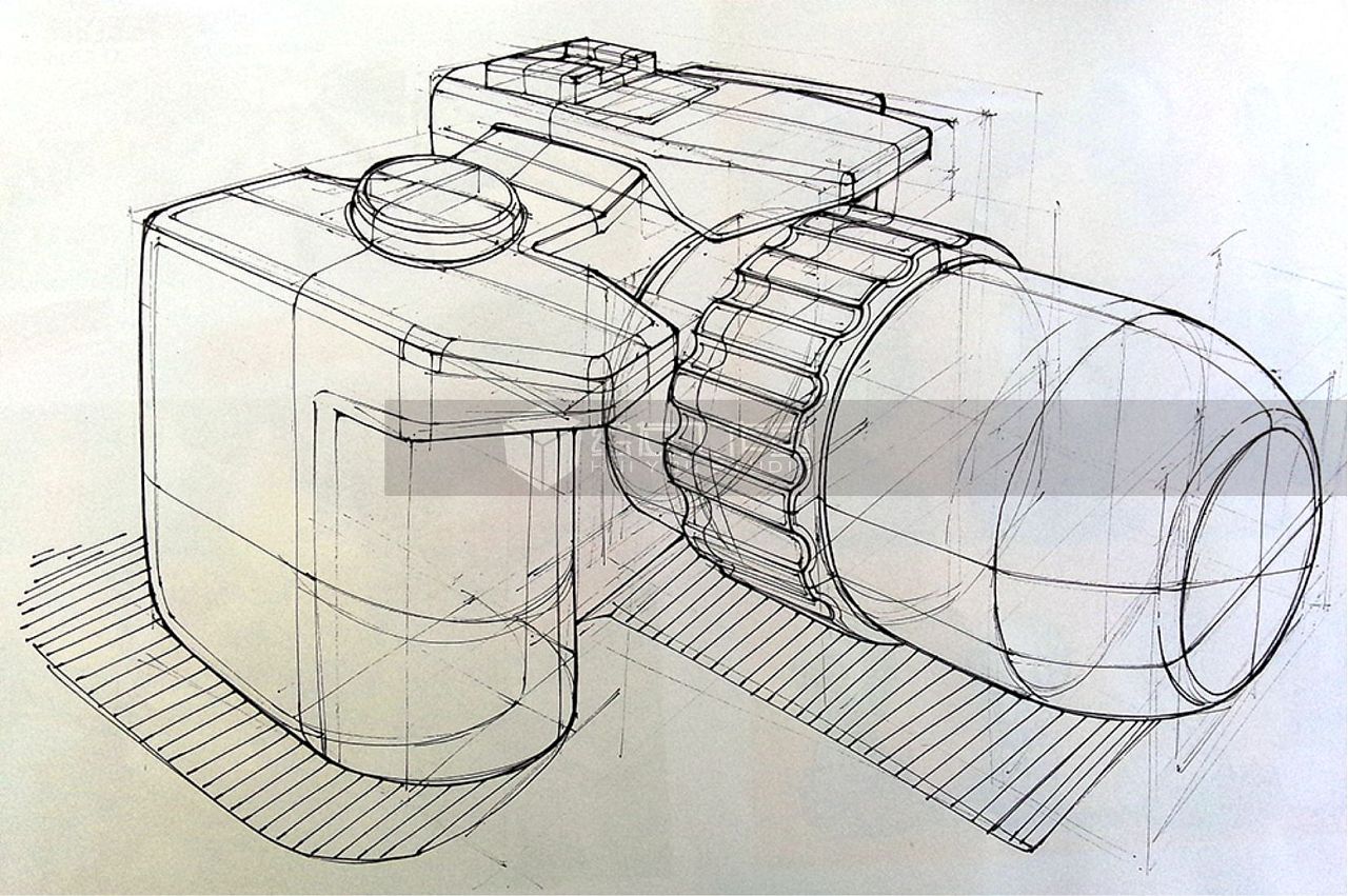 手绘单反相机线稿--工业设计产品手绘(内含作画