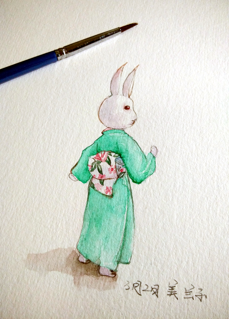 穿和服的兔子|商业插画|插画|米米518 - 原创设