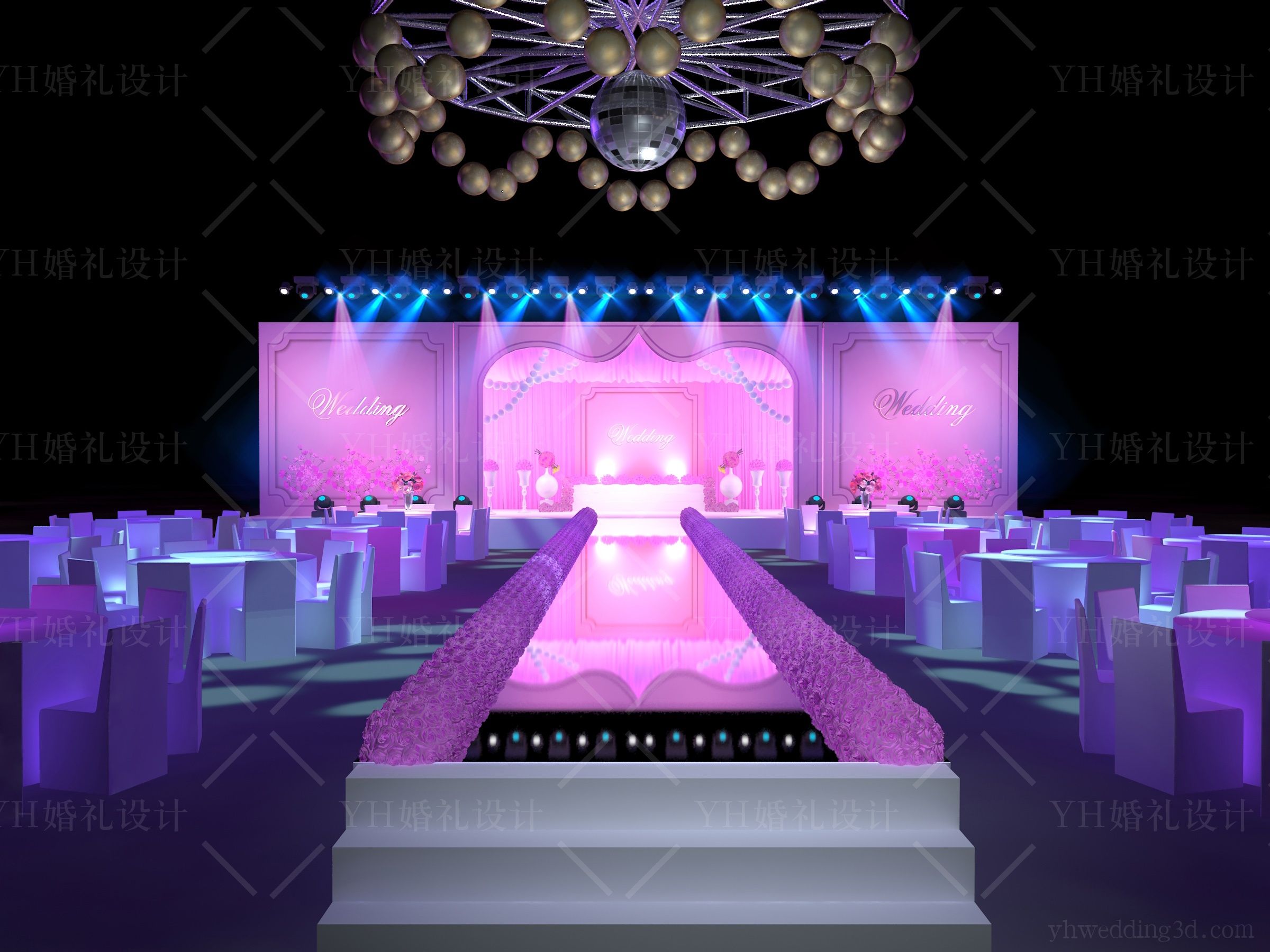 yhwedding紫粉色婚礼3d效果图设计