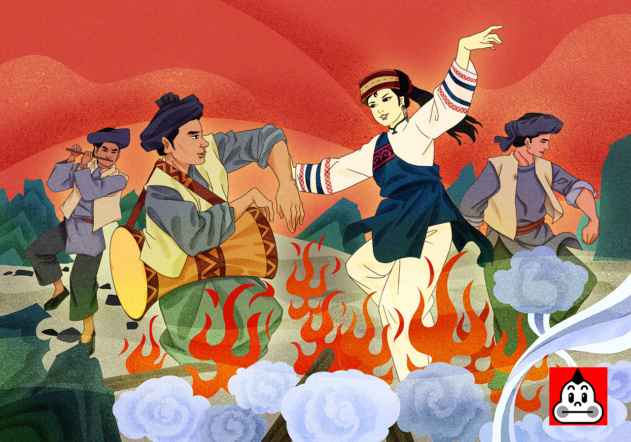 中国风插画连环画传统古典绘画风格《阿诗玛》片段
