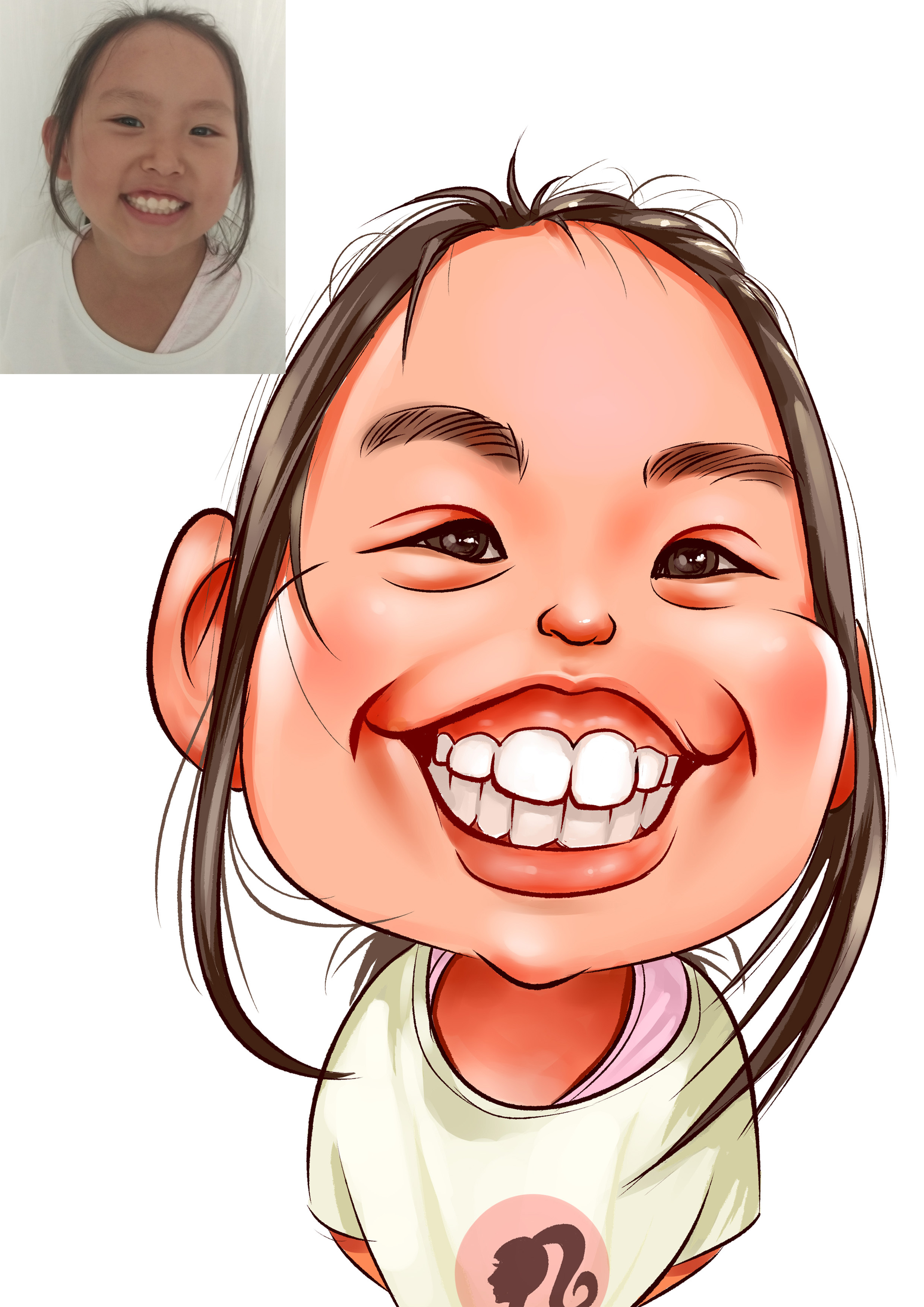 微笑的小女孩似颜绘夸张肖像漫画,你们觉得可爱么?