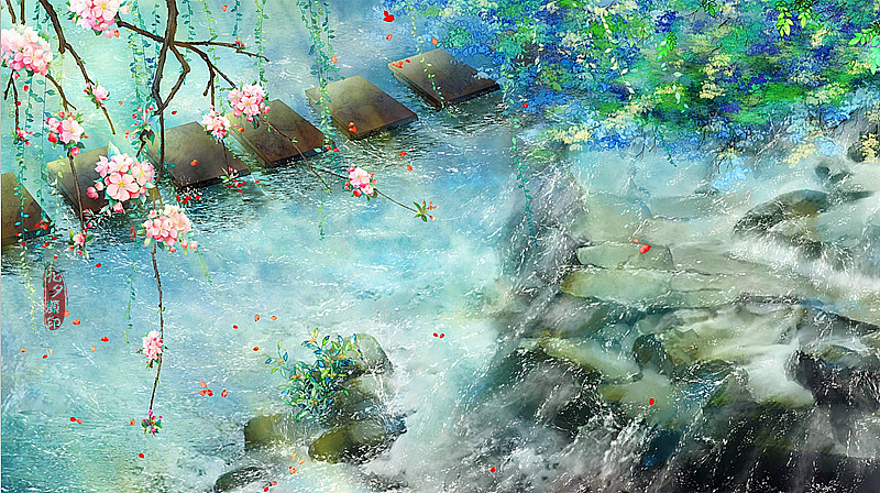 溪水海棠|插画|商业插画|花夕颜vv - 原创作品 - 站酷