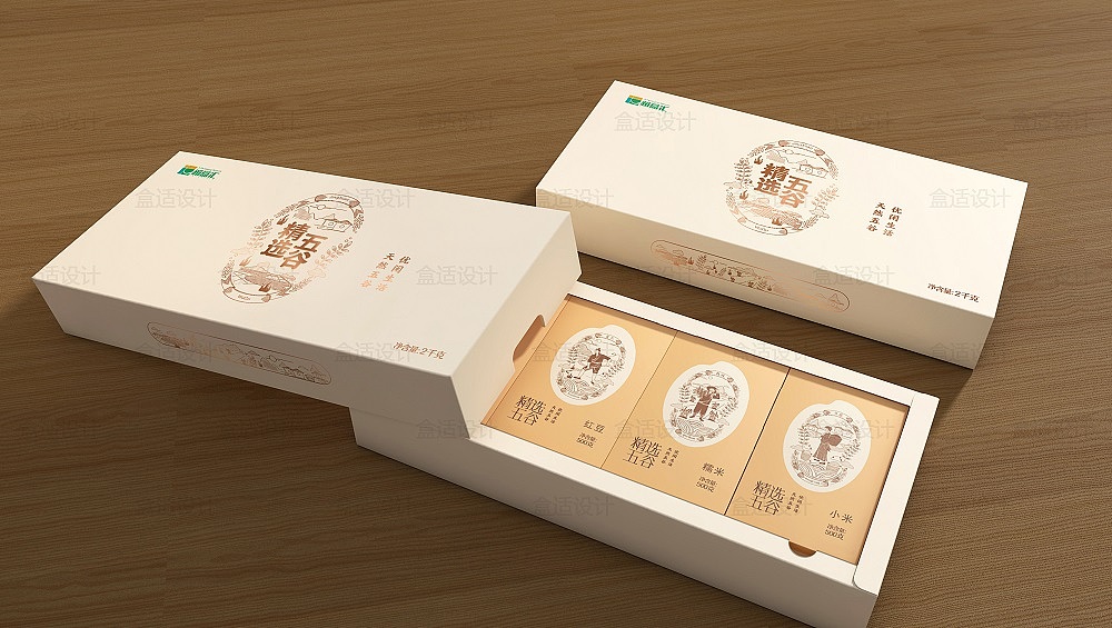标品设计插画版精选五谷杂粮礼盒包装设计