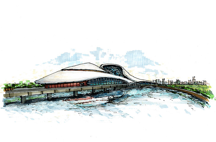 哈尔滨大剧院建筑手绘临摹图广州手绘培训一行手绘