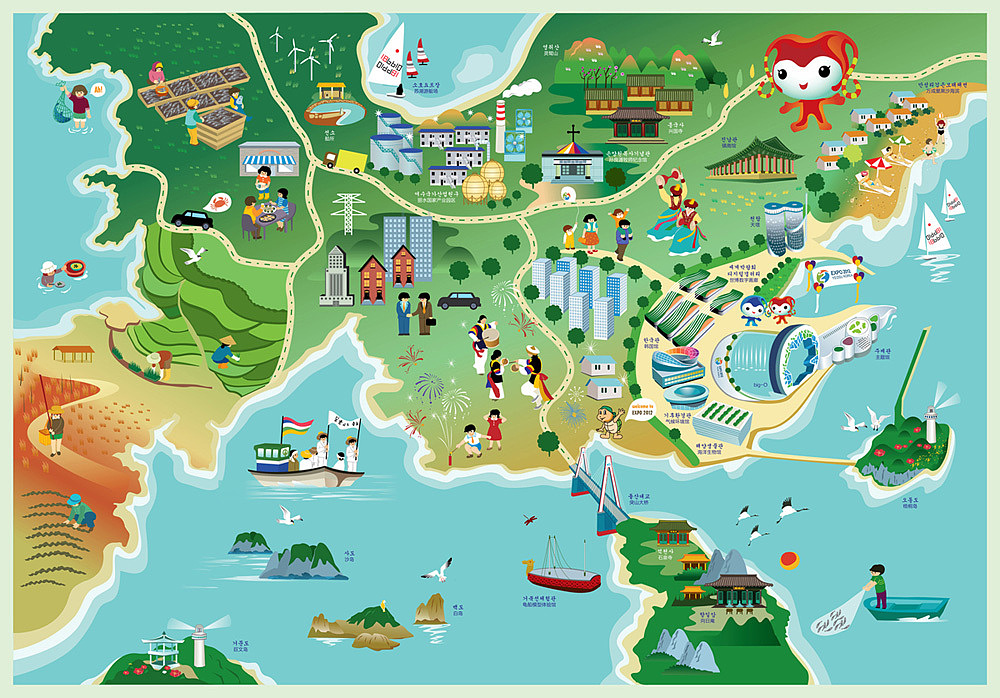 韩国丽水手绘地图|插画|商业插画|跳叫板 - 原创