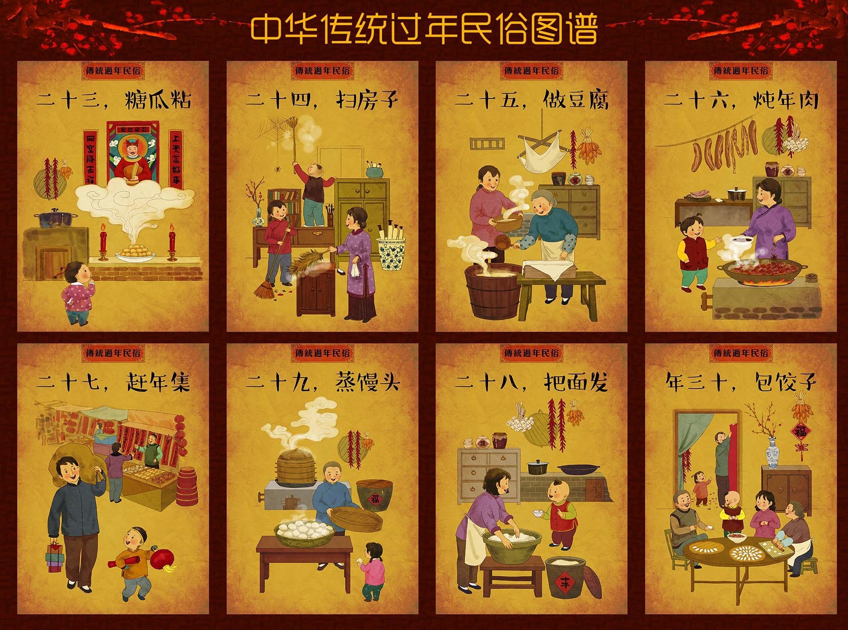 (娃他妈)手绘中华传统过年习俗图谱1