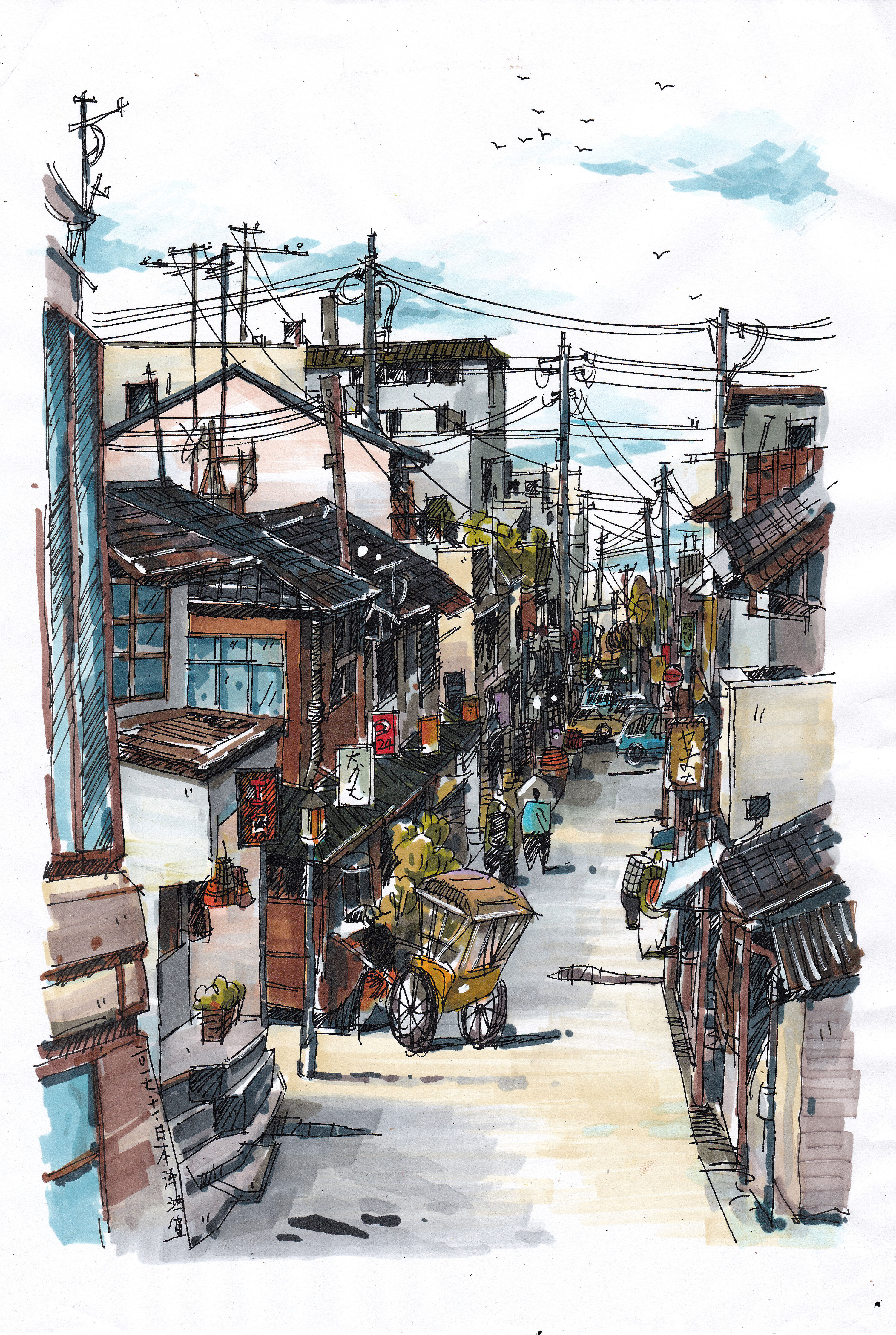 马克笔风景手绘---日本街景|插画|商业插画|谭泽鸿