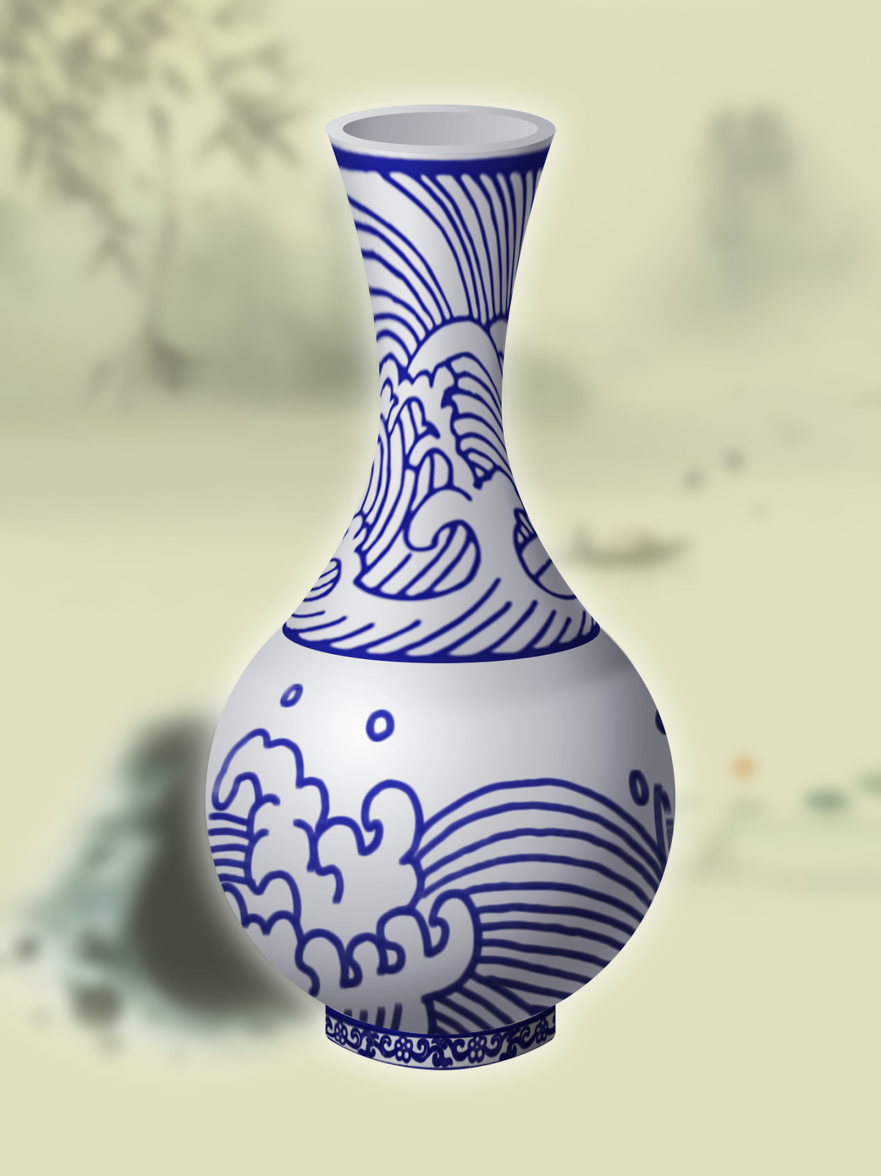 古风青花瓷,花瓶设计练习  