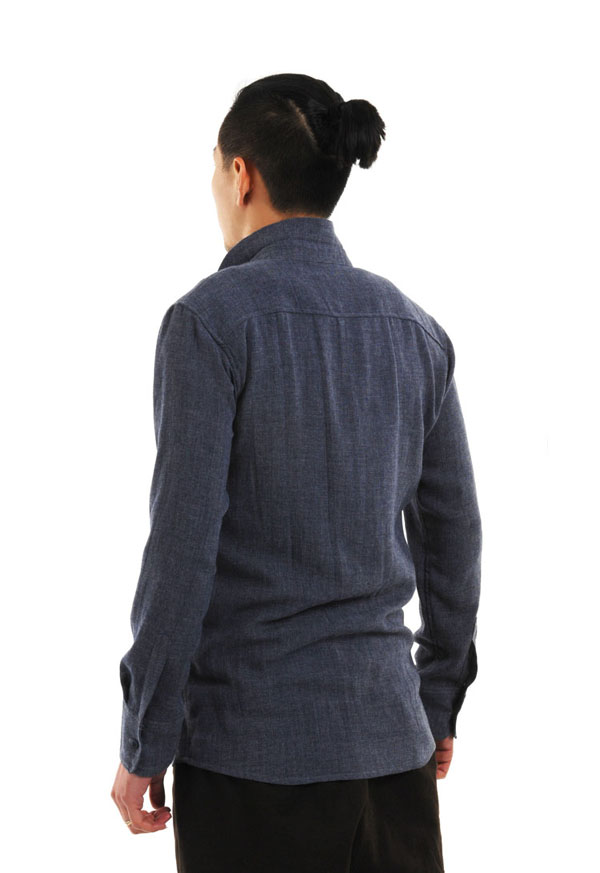 21度晨 原创设计男装品牌 轻薄软棉蓝麻长袖衬