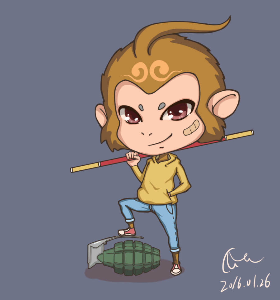 混混小猴子|其他绘画|插画|红色心脏绿色皮 - 原