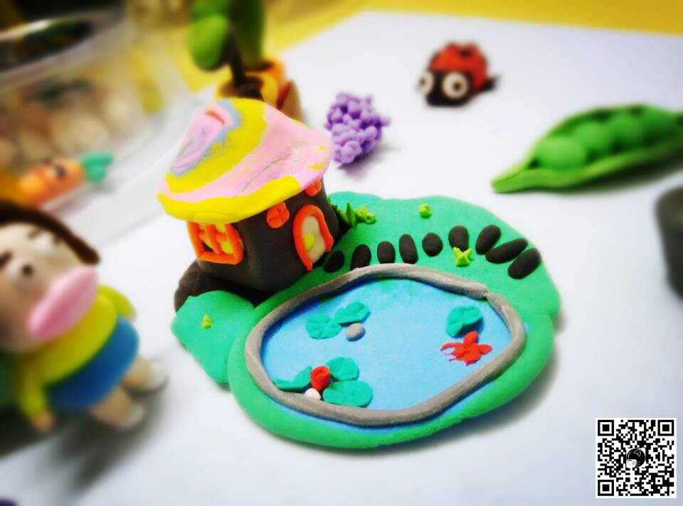 神马小姐手工#原创多彩荷花池塘小院摆件·超轻粘土