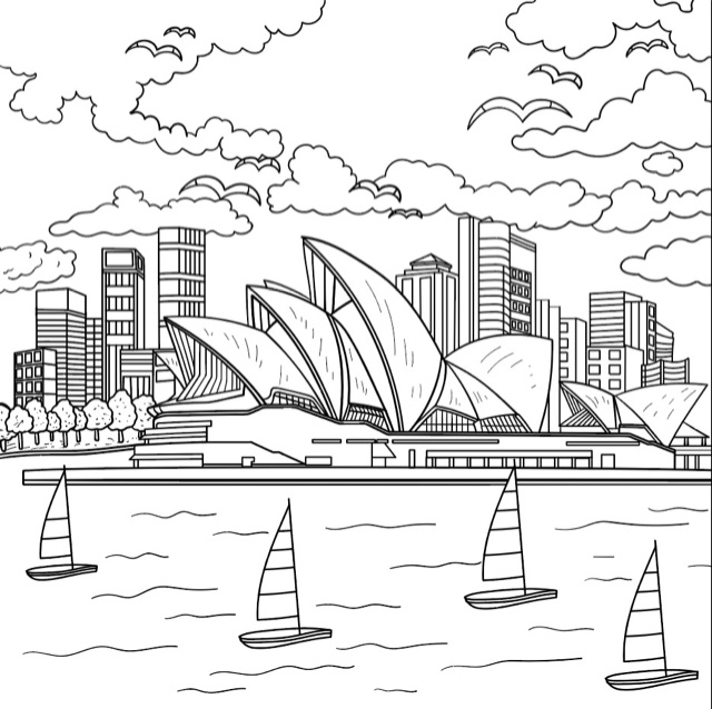 悉尼歌剧院线稿插画
