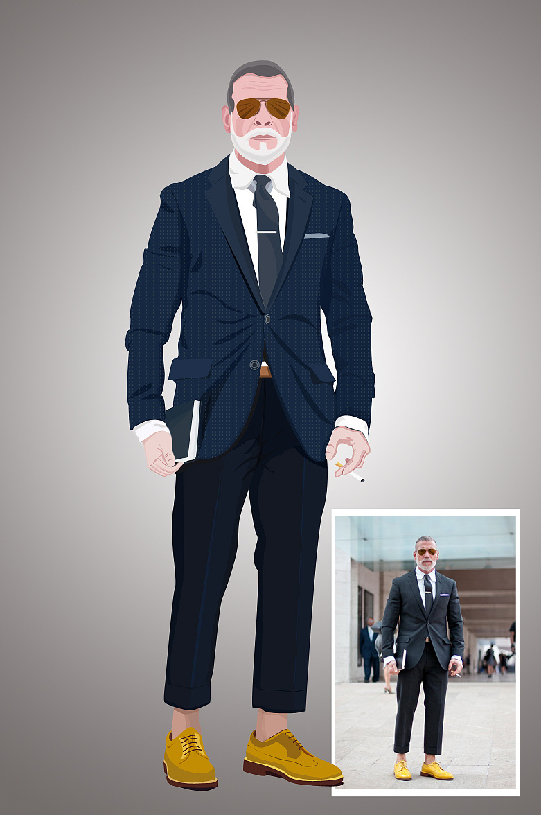 还记得美国那个街拍帅大叔吗 (人物照片转化为矢量图)|插画|像素画|橘子cc - 原创作品 - 站酷 (ZCOOL)