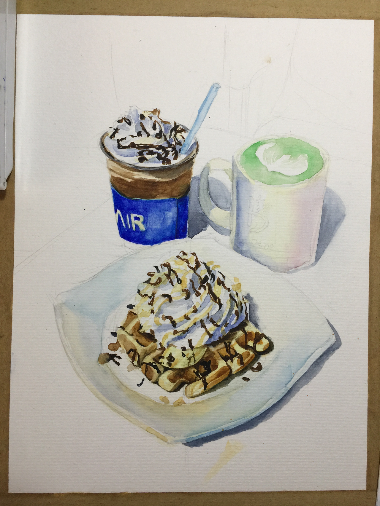 下午茶--甜品》水彩画 ,27x19cm