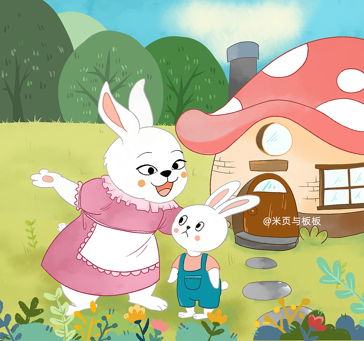 小白兔和兔妈妈搬到了一片新的大森林里,森林里同时还住着很多其他小