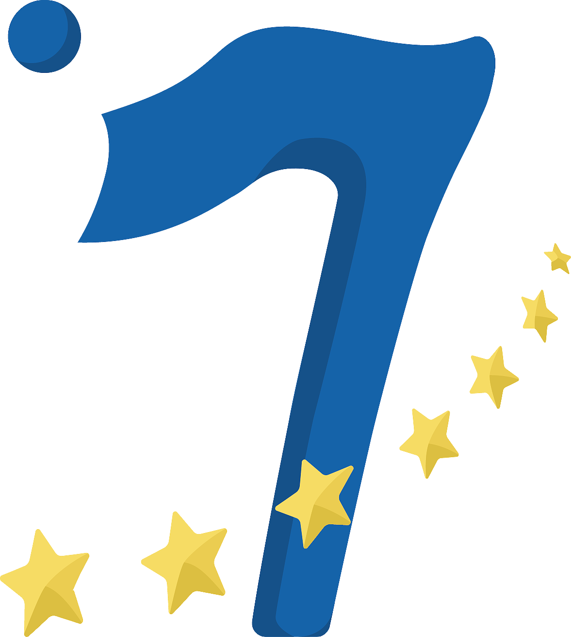 logo用一个像飘扬的旗帜一般的7字,被七颗闪亮的星环绕,寓意着工作室