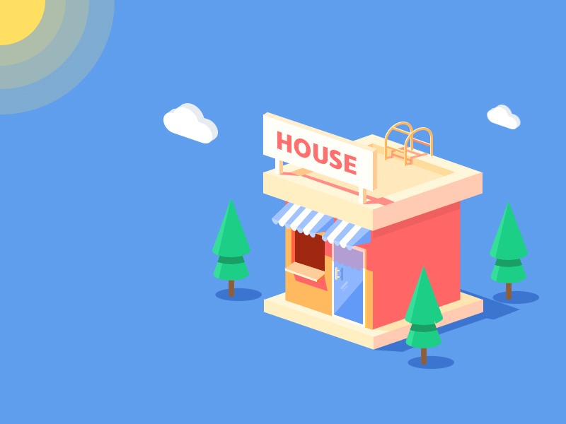 house and airplane-2.5d插画-ae动效