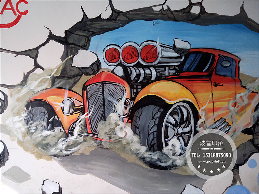 汽车主题墙绘|汽车主题涂鸦|汽车主题手绘墙-汽车文化墙绘