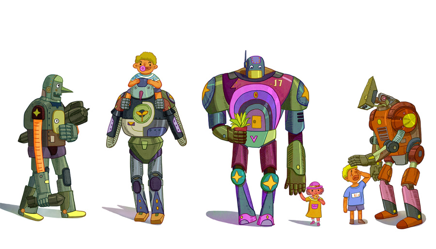 一组机器人|绘画习作|插画|Mr__z_ - 原创设计作