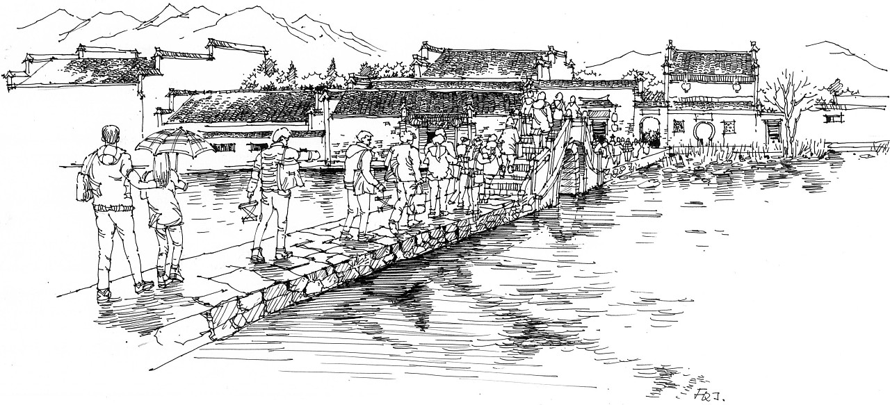 宏村南湖上的画桥,卧虎藏龙发哥牵着白龙马走过的地方.
