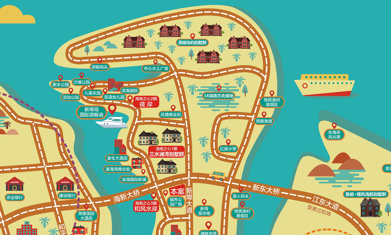 海南地产手绘地图---区域图|插画|其他插画|denghuanhuan5 - 原创作品 - 站酷 (ZCOOL)