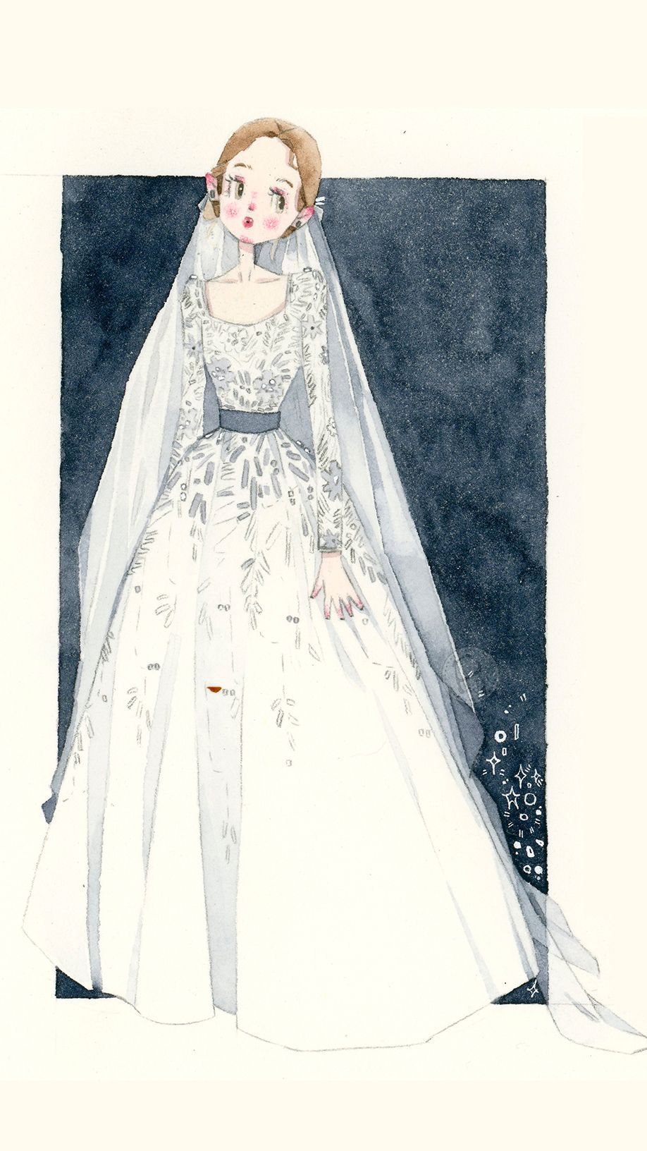 水彩手绘少女婚纱仙女装穿搭水彩教程素材头像壁纸森系