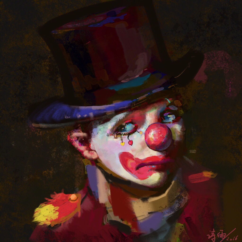小丑的红鼻子能倒映出时间的真实景象,真实的自我就站在小丑的鼻子上