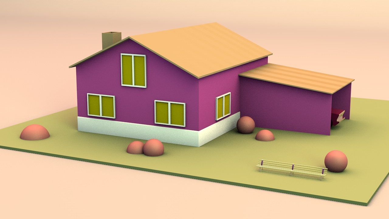 c4d工具练习 房子建模 三维模型 场景