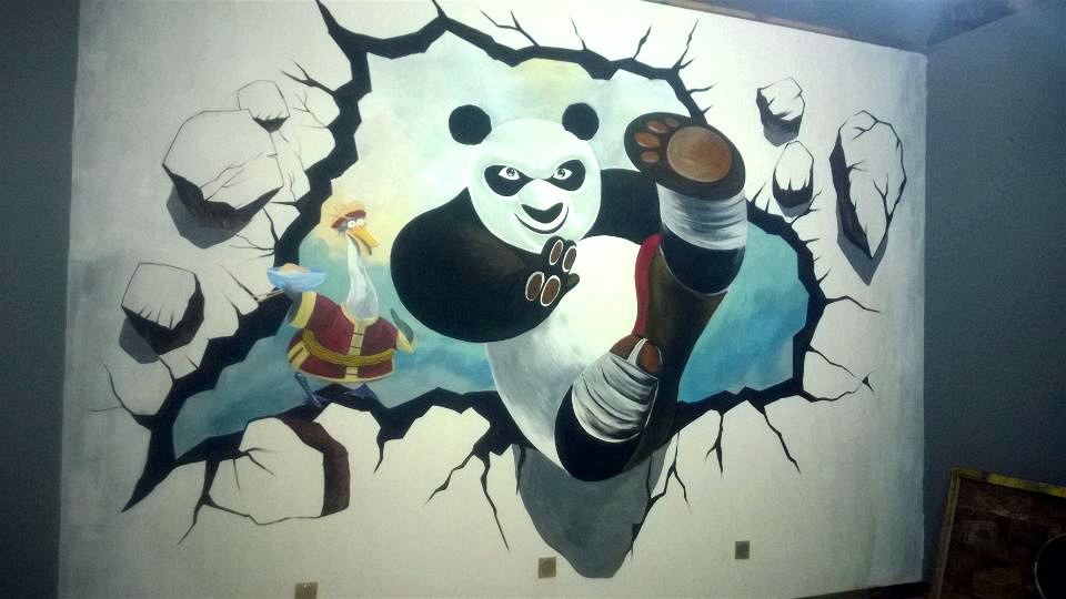餐厅包厢墙绘功夫熊猫