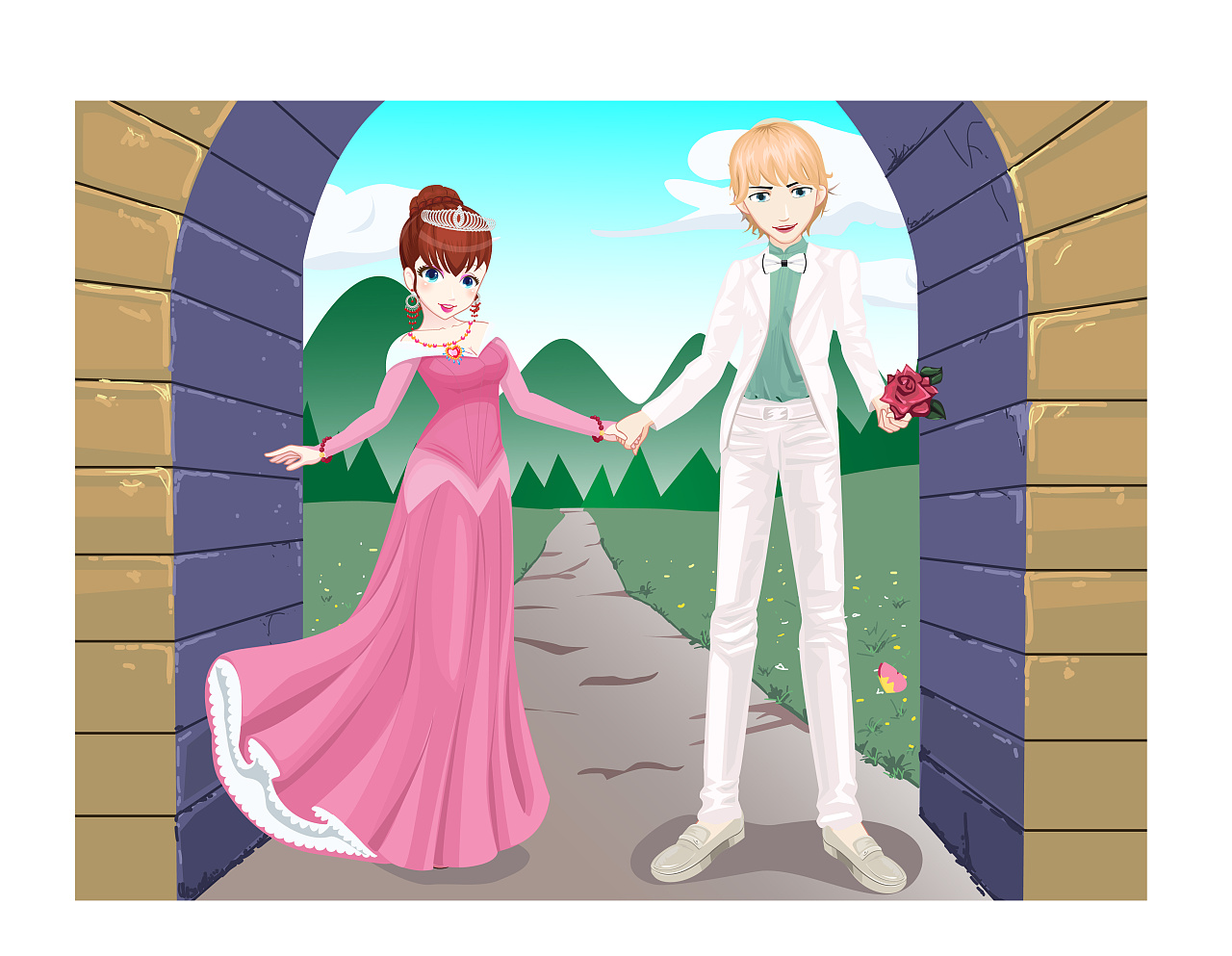 童话灰姑娘和王子插画图片-千库网
