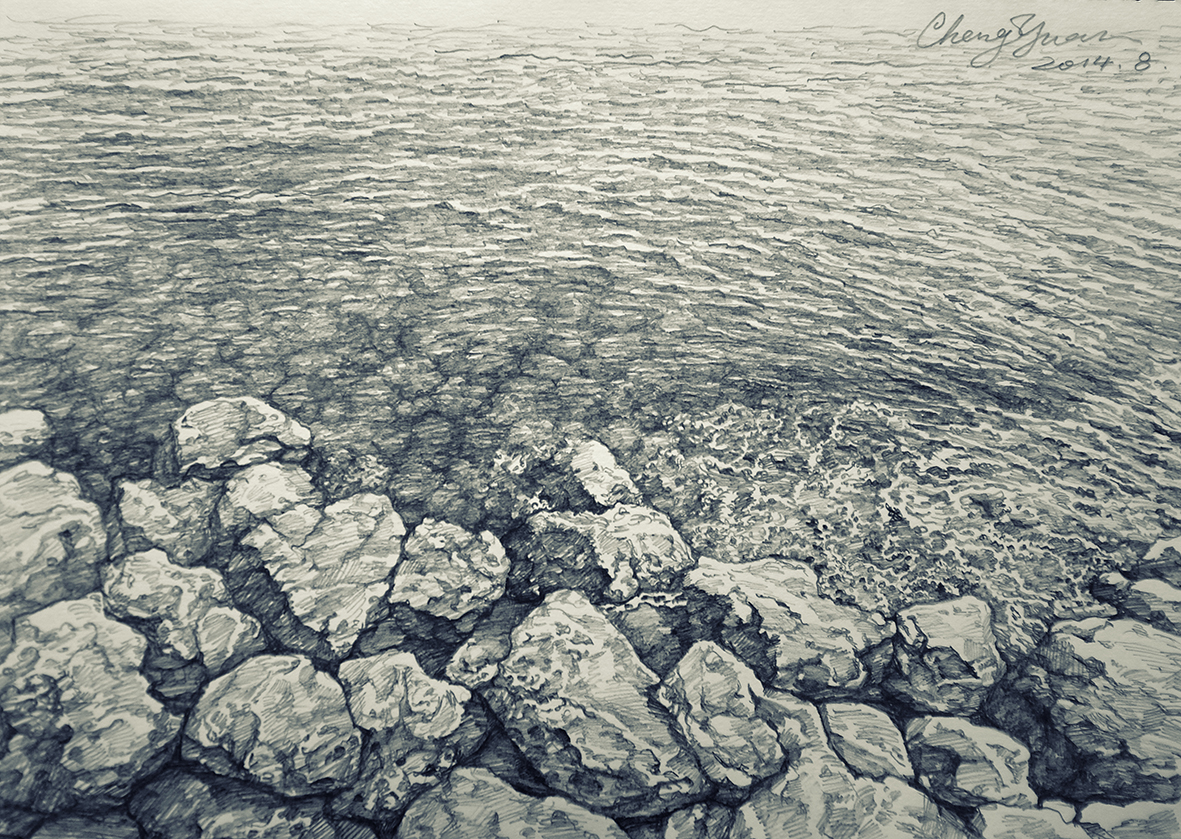 蓝色海岸边的礁石|纯艺术|素描|sssado撒度 - 原创作品 - 站酷 (zcool