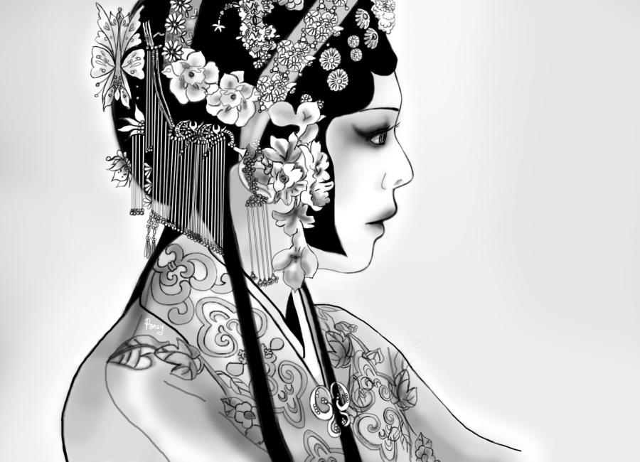 社戏.水墨黑白|绘画习作|插画|方小仙 - 原创设计