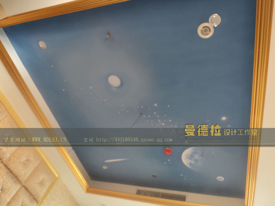 拉彩绘设计 万州休闲度假酒店天顶星空绘画|墙