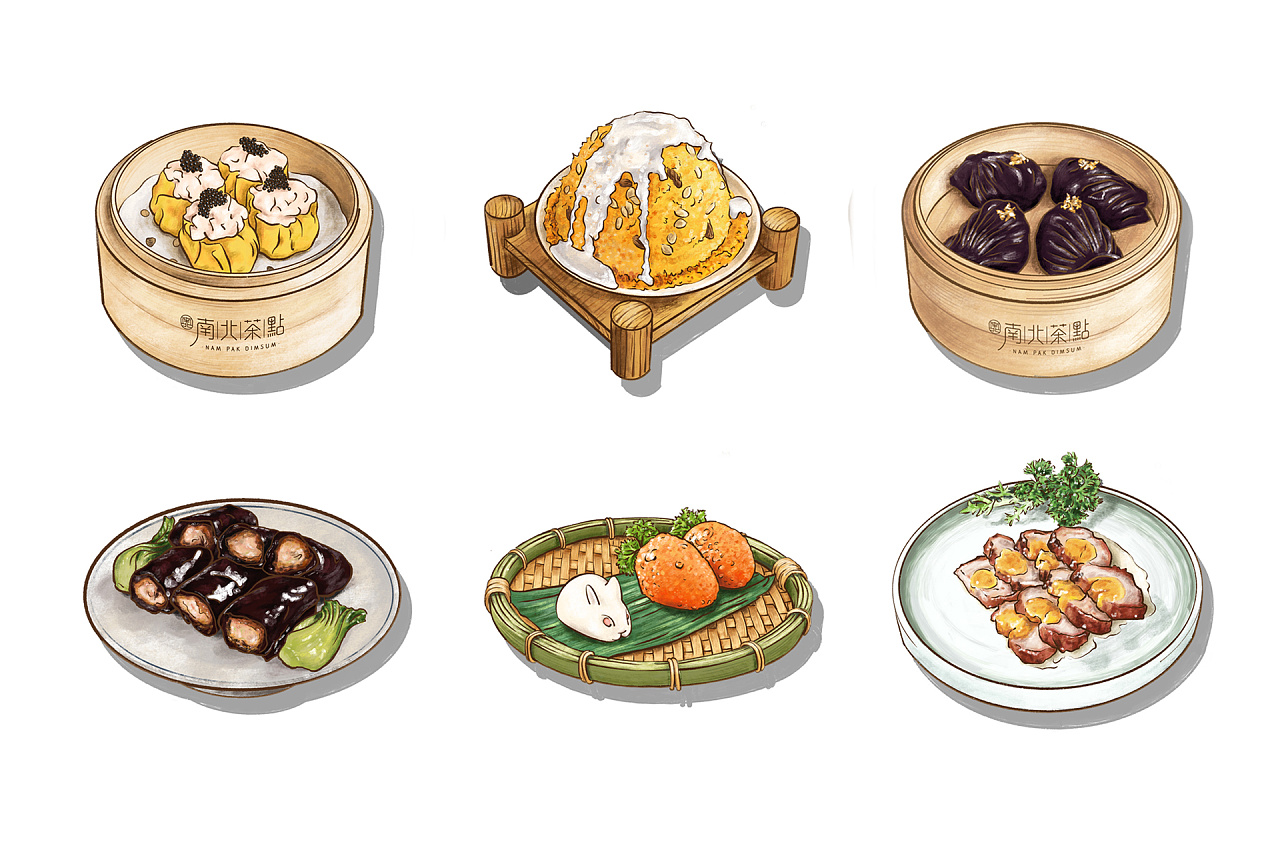 广式茶点插图和墙面装饰案例-南北茶点|插画|商业插画