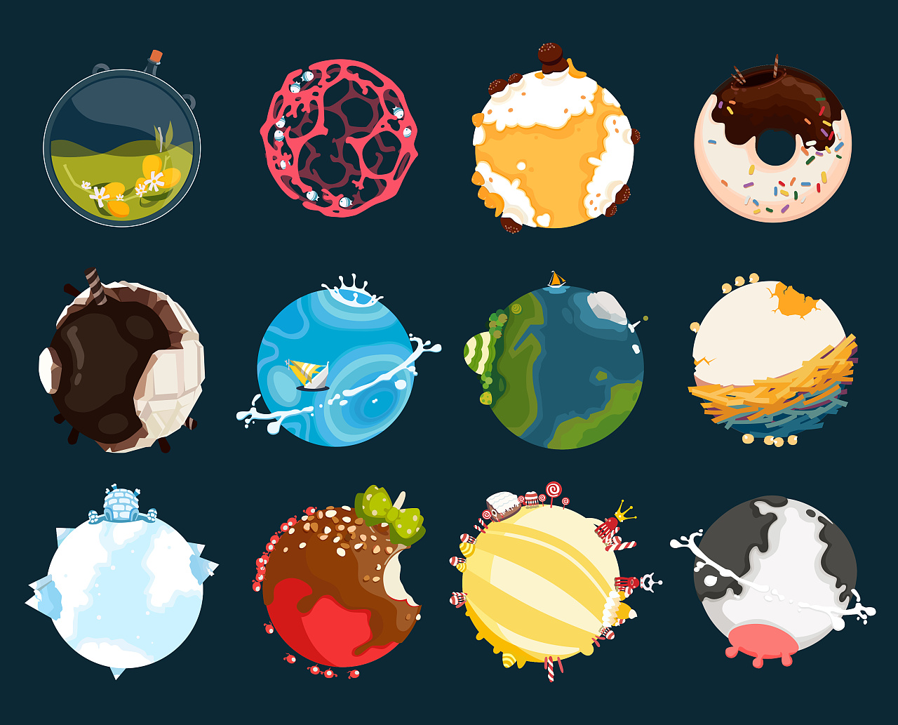 之前无意间看的的星球icon,太喜欢了所以试着临摹了几个,工具