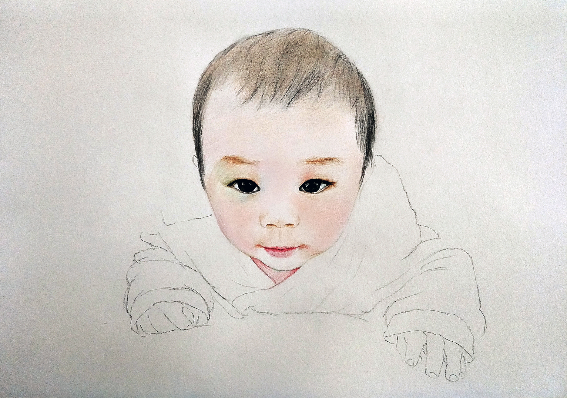 彩铅儿童肖像画---叶青(过程)