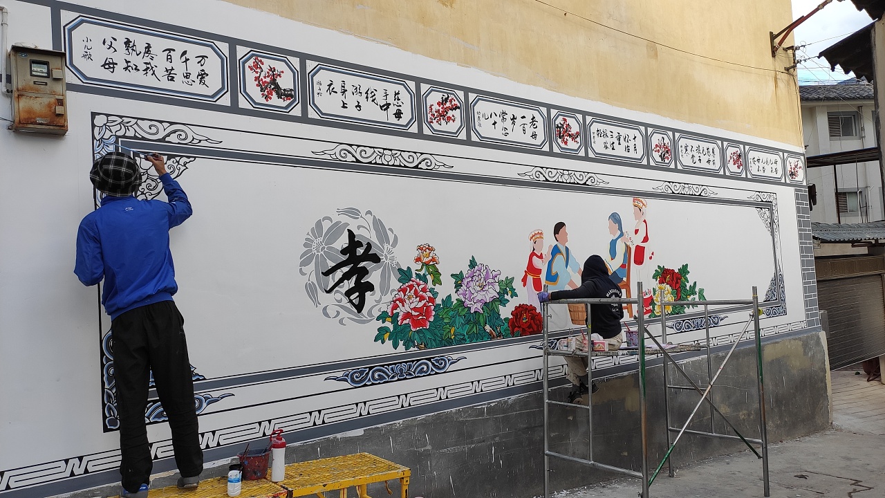 云南民族文化墙体彩绘云南少数民族文化墙画壁画墙绘