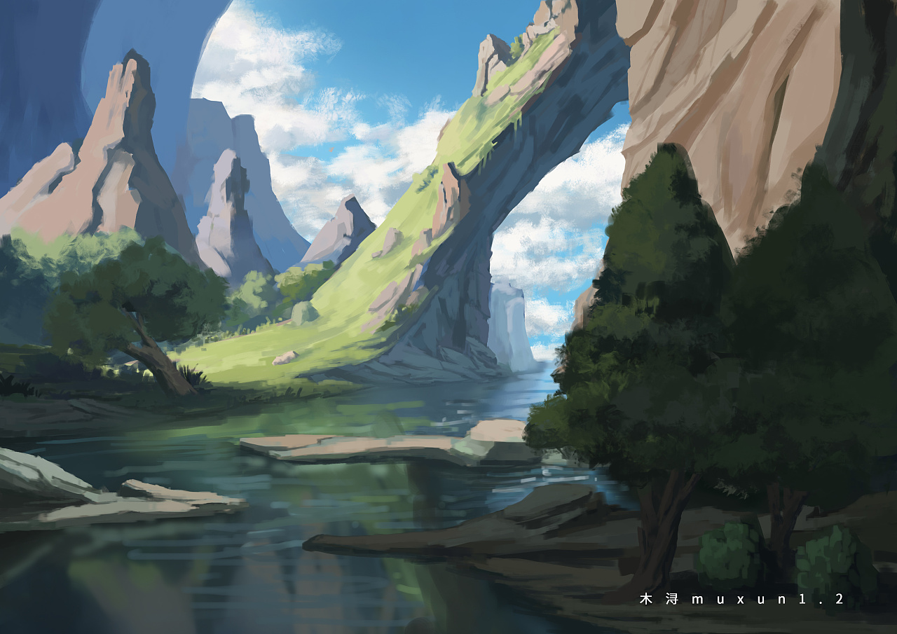 山间峡谷|插画|游戏原画|原画师木浔 - 原创作品
