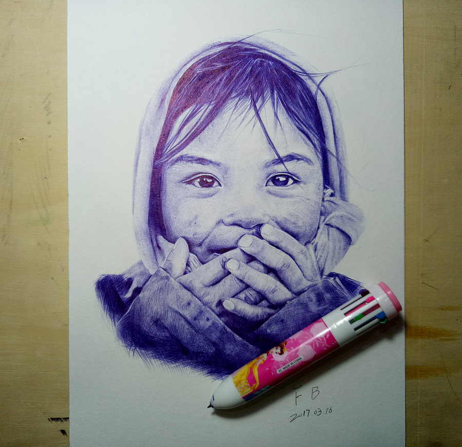 FB单色圆珠笔画《藏娃》|钢笔画|纯艺术|Fred超越自己 - 原创设计作品 - 站酷 (ZCOOL)