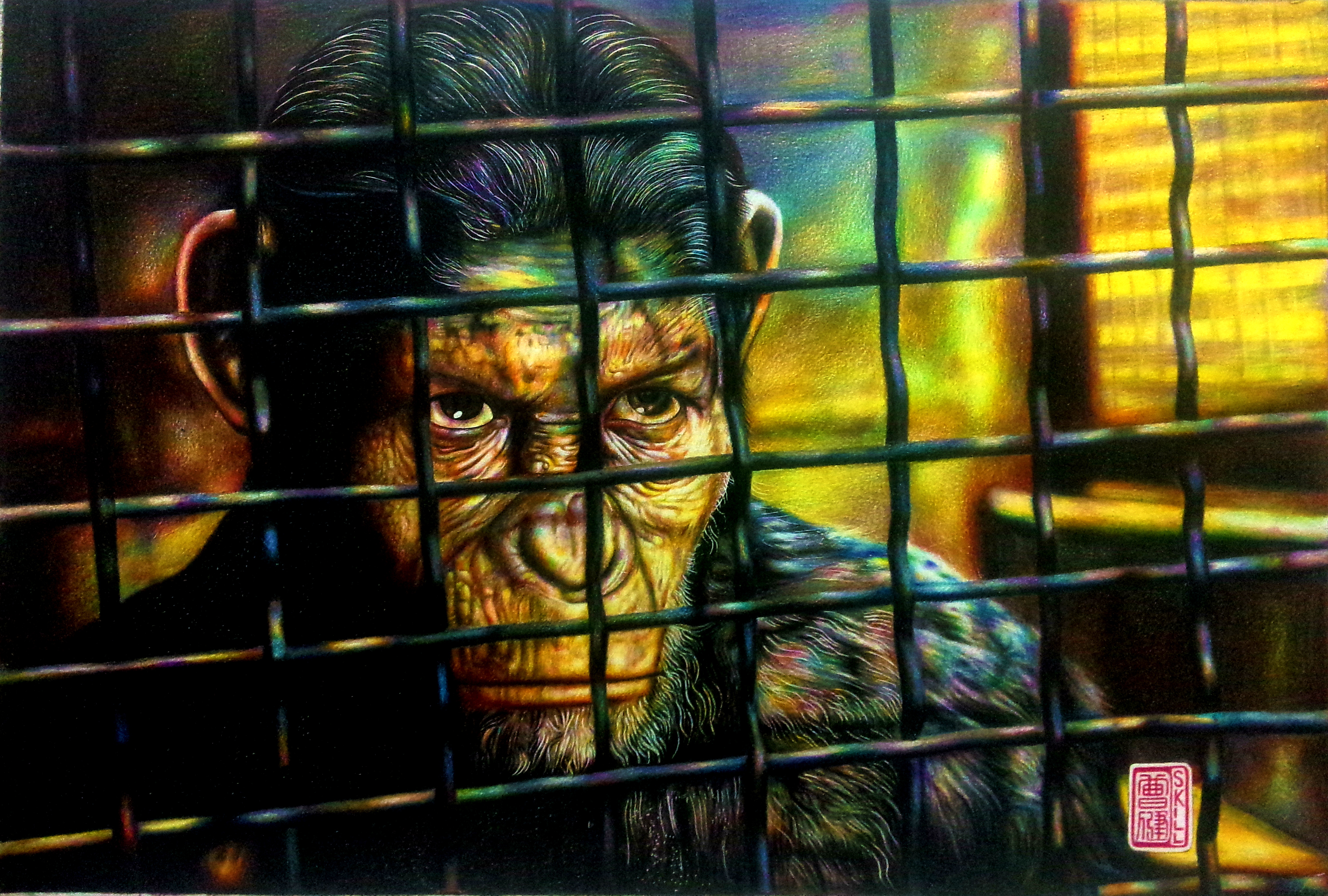 猩猩崛起《牢狱之灾》|纯艺术|彩铅|SKILL老曹